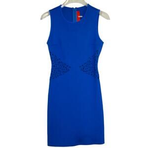 Clover Canyon Scuba Sheath Dress Blue Laser Cut Out Sleeveless Stretch XS NWOT